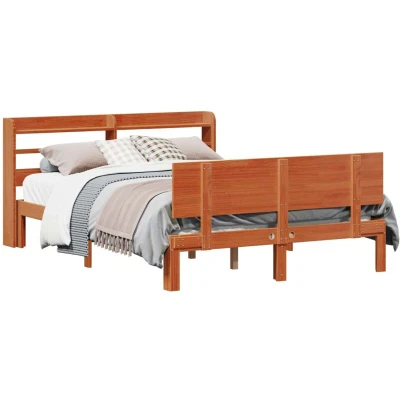 Attēls vidaXL Bed Frame with Headboard 2 pcs Wax Brown Solid Pine Wood