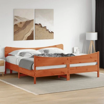 Attēls vidaXL Bed Frame without Mattress Wax Brown 180x200 cm Super King Solid Wood Pine