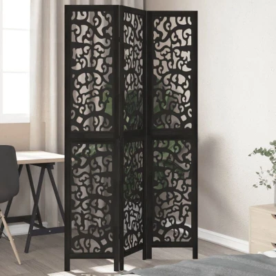 Attēls vidaXL Room Divider 3 Panels Black Solid Wood Paulownia