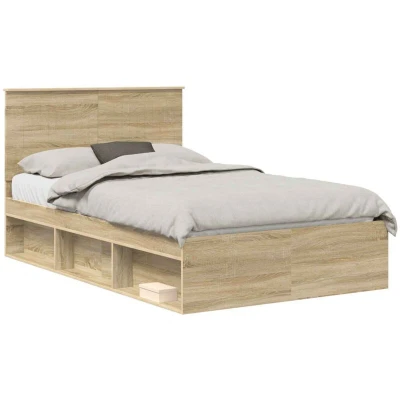 Attēls vidaXL Bed Frame with Headboard Sonoma 120 x 200 cm Solid Pine Wood