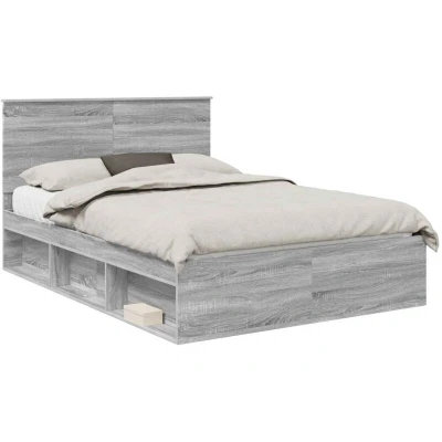 Attēls vidaXL Bed Frame Grey Sonoma 140 x 200 cm Solid Pine Wood