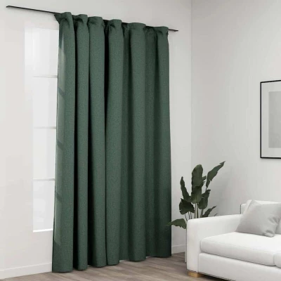Attēls vidaXL Linen-Look Blackout Curtain with Hooks Green 290x245 cm