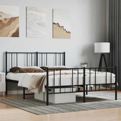 Attēls vidaXL Metal Bed Frame without Mattress with Footboard Black 140x200cm