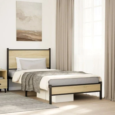 Attēls vidaXL Metal Bed Frame without Mattress Sonoma Oak 100x200 cm
