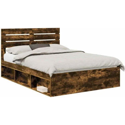 Attēls vidaXL Bed Frame Smoked Oak 140 x 200 cm Solid Pine Wood