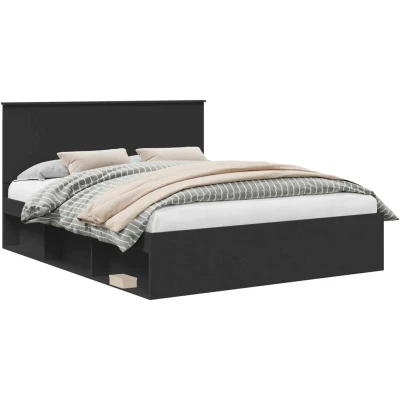 Attēls vidaXL Bed Frame with Headboard Black 160 x 200 cm Solid Pine Wood