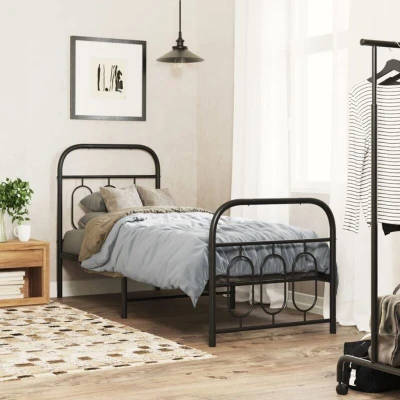 Attēls vidaXL Metal Bed Frame without Mattress with Footboard Black 75x190cm