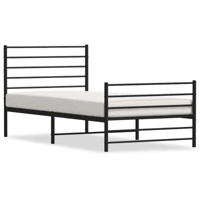 Attēls vidaXL Metal Bed Frame without Mattress with Footboard Black 107x203cm