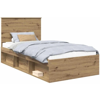 Attēls vidaXL Bed Frame Artisian Oak 100 x 200 cm Solid Pine Wood