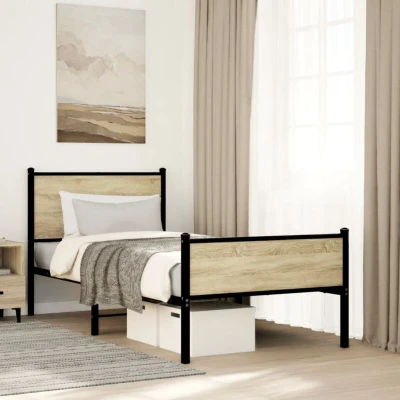 Attēls vidaXL Metal Bed Frame without Mattress Sonoma Oak 90x190 cm Single