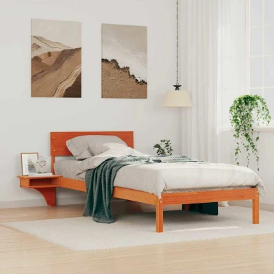 Attēls vidaXL Bed Frame with Headboard Wax Brown 100 x 200 cm Solid Pine Wood