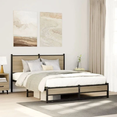 Attēls vidaXL Metal Bed Frame without Mattress Sonoma Oak 150x200 cm King Size