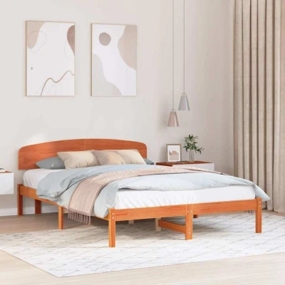 Attēls vidaXL Bed Frame with Headboard Wax Brown 140 x 200 cm Solid Pine Wood