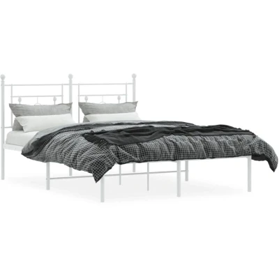 Attēls vidaXL Metal Bed Frame without Mattress with Headboard White 140x190cm