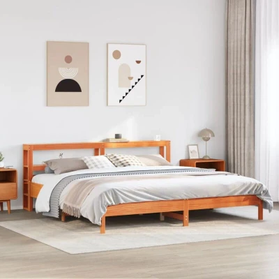 Attēls vidaXL Bed Frame without Mattress Wax Brown 200x200 cm Solid Wood Pine
