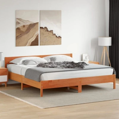 Attēls vidaXL Bed Frame without Mattress Wax Brown 180x200 cm Super King Solid Wood Pine