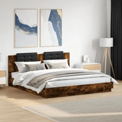 Attēls vidaXL Bed Frame with LED without Mattress Smoked Oak 200x200 cm