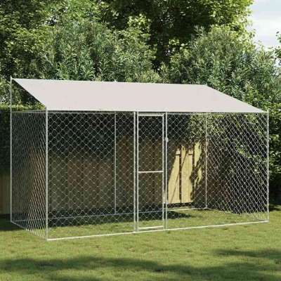 Attēls vidaXL Dog Cage with Roof Silver 400 x 200 256 cm Steel and PE