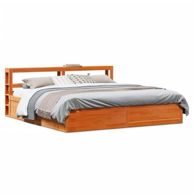 Attēls vidaXL Bed Frame with Headboard Wax Brown 180x200 cm Super King Solid Wood Pine