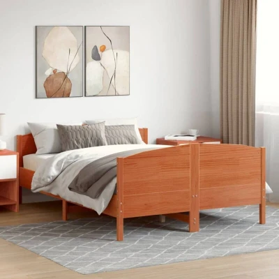 Attēls vidaXL Bed Frame without Mattress Wax Brown 140x190 cm Solid Wood Pine