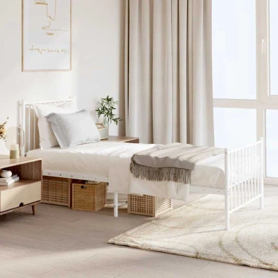 Attēls vidaXL Metal Bed Frame without Mattress with Footboard White 75x190cm