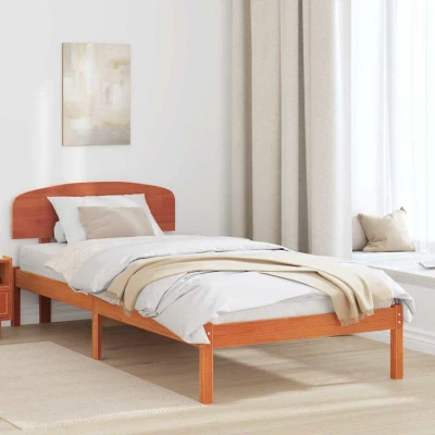 Attēls vidaXL Bed Frame with Headboard Wax Brown 90 x 190 cm Solid Pine Wood