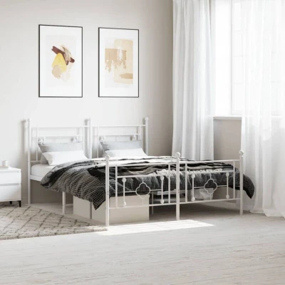 Attēls vidaXL Metal Bed Frame without Mattress with Footboard White 160x200cm