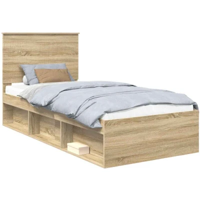 Attēls vidaXL Bed Frame with Headboard Sonoma Oak 90 x 190 cm Solid Pine Wood