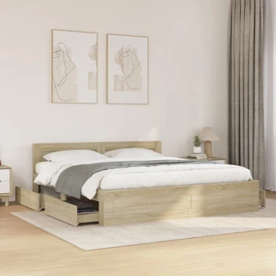 Attēls vidaXL Bed Frame with Headboard without Mattress Sonoma Oak 180x200 cm Super King