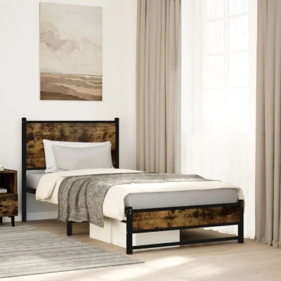 Attēls vidaXL Metal Bed Frame without Mattress Smoked Oak 90x190 cm Single