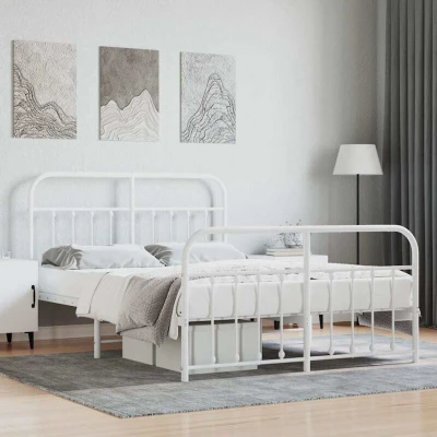 Attēls vidaXL Metal Bed Frame without Mattress with Footboard White 140x190cm