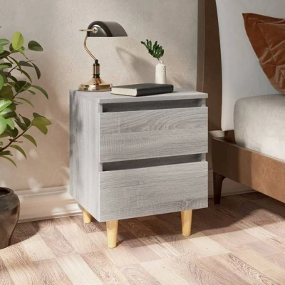 Attēls vidaXL Bed Cabinet with Solid Wood Legs Grey Sonoma 40x35x50 cm
