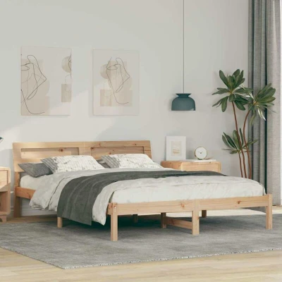Attēls vidaXL Bed Frame with Headboard Brown 160 x 200 cm Solid Pine Wood