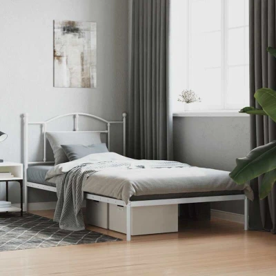 Attēls vidaXL Metal Bed Frame without Mattress with Headboard White 107x203cm