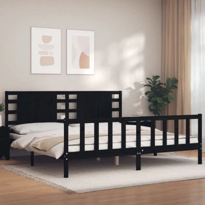 Attēls vidaXL Bed Frame without Mattress Black 200x200 cm Solid Wood Pine