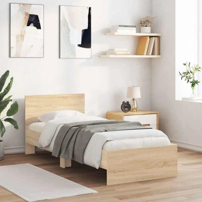 Attēls vidaXL Bed Frame without Mattress with Headboard Sonoma Oak 90x200 cm