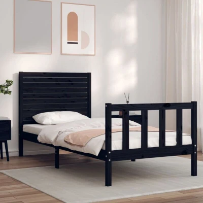 Attēls vidaXL Bed Frame without Mattress Black Small Single Solid Wood Pine