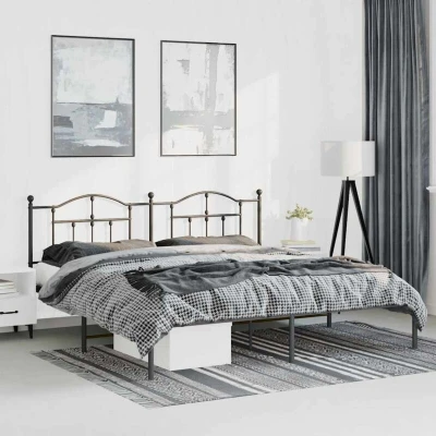 Attēls vidaXL Metal Bed Frame without Mattress with Headboard Black 183x213cm