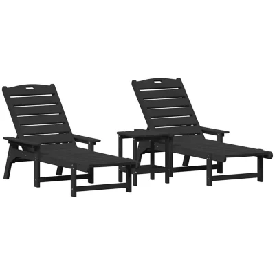 Attēls vidaXL Sun Lounger Reclining 3 pcs Black Polyethylene