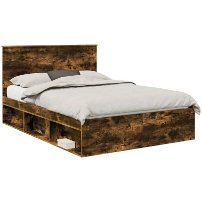Attēls vidaXL Bed Frame Smoked Oak 140 x 200 cm Solid Pine Wood