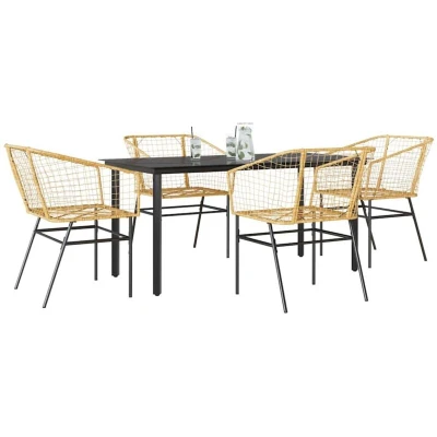 Attēls vidaXL 5 Piece Garden Dining Set Brown Poly Rattan Glass