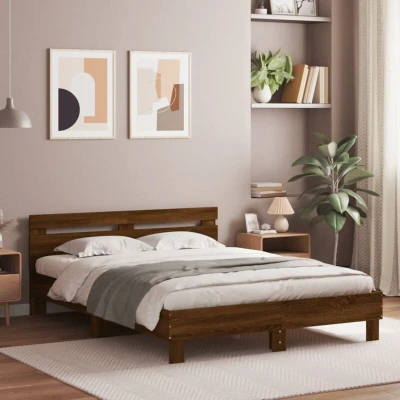 Attēls vidaXL Bed Frame with LED without Mattress Brown Oak 140x190 cm