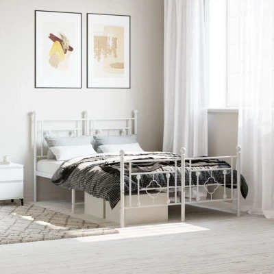 Attēls vidaXL Metal Bed Frame without Mattress with Footboard White 120x200cm