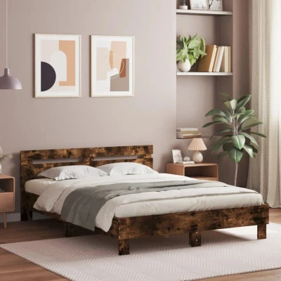 Attēls vidaXL Bed Frame with LED without Mattress Smoked Oak 150x200 cm King Size