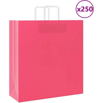 Attēls vidaXL Paper Bags 250 pcs with Handles Pink 45x17x48 cm