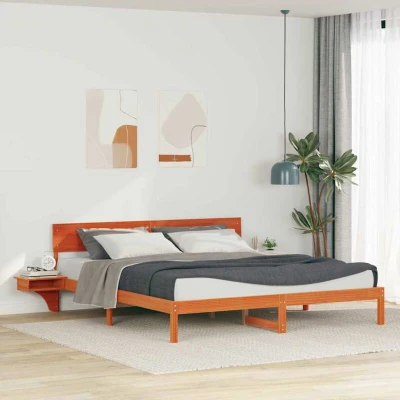 Attēls vidaXL Bed Frame with Headboard Wax Brown 180 x 200 cm Solid Pine Wood
