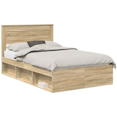 Attēls vidaXL Bed Frame with Headboard Sonoma 120 x 190 cm Solid Pine Wood