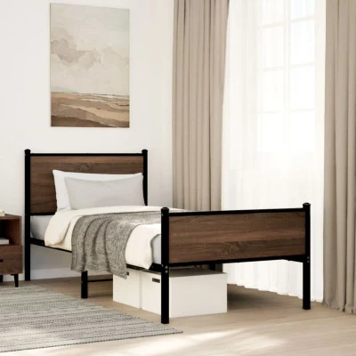 Attēls vidaXL Metal Bed Frame without Mattress Brown Oak 90x200 cm