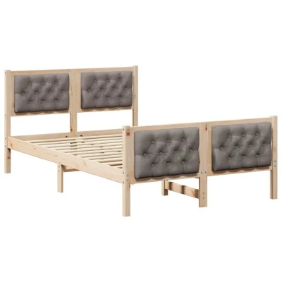 Attēls vidaXL Bed Frame with Headboard Taupe 135 x 190 cm Solid Pine Wood