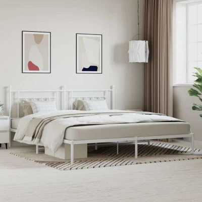 Attēls vidaXL Metal Bed Frame without Mattress with Headboard White 200x200cm